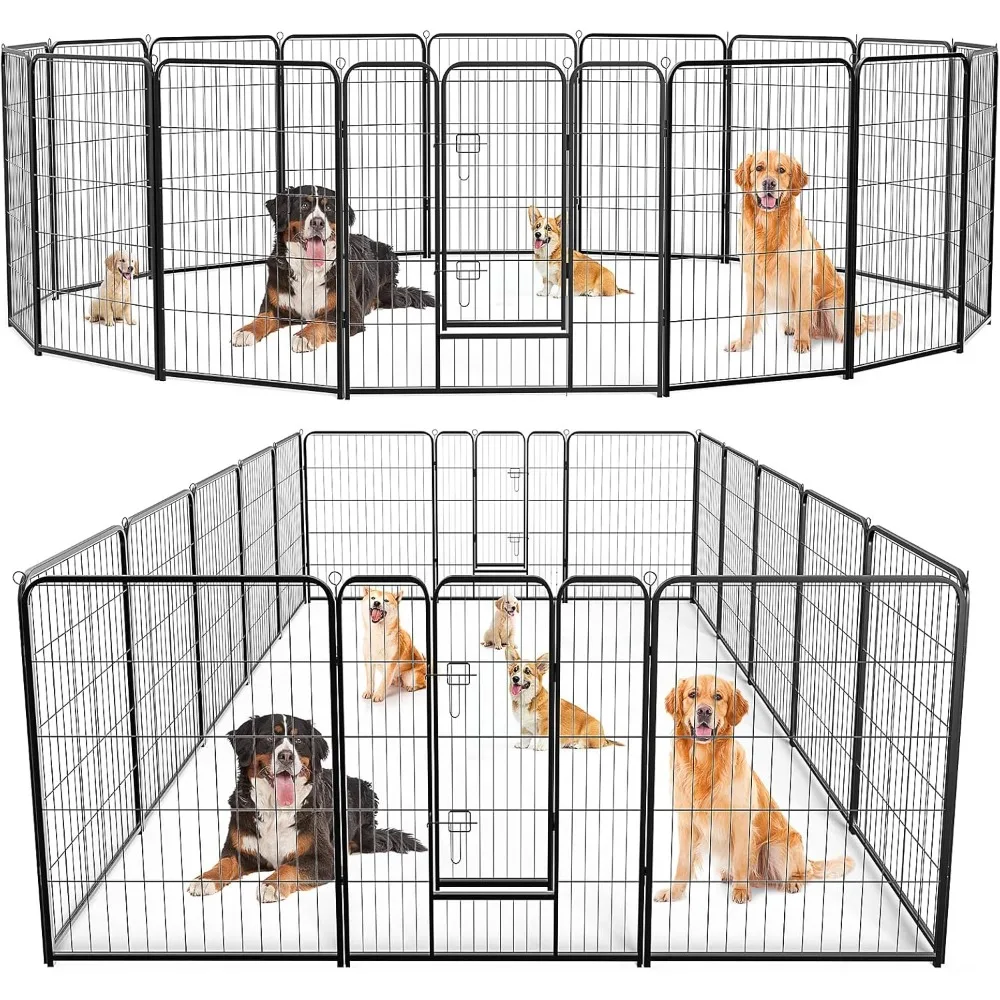 Sweetcrispy Dog Playpen Indoor - Pet Fence Exercise Pen for Yard Gate 16 Panels Foldable Puppy Playpens with Doors Metal Dog Pen