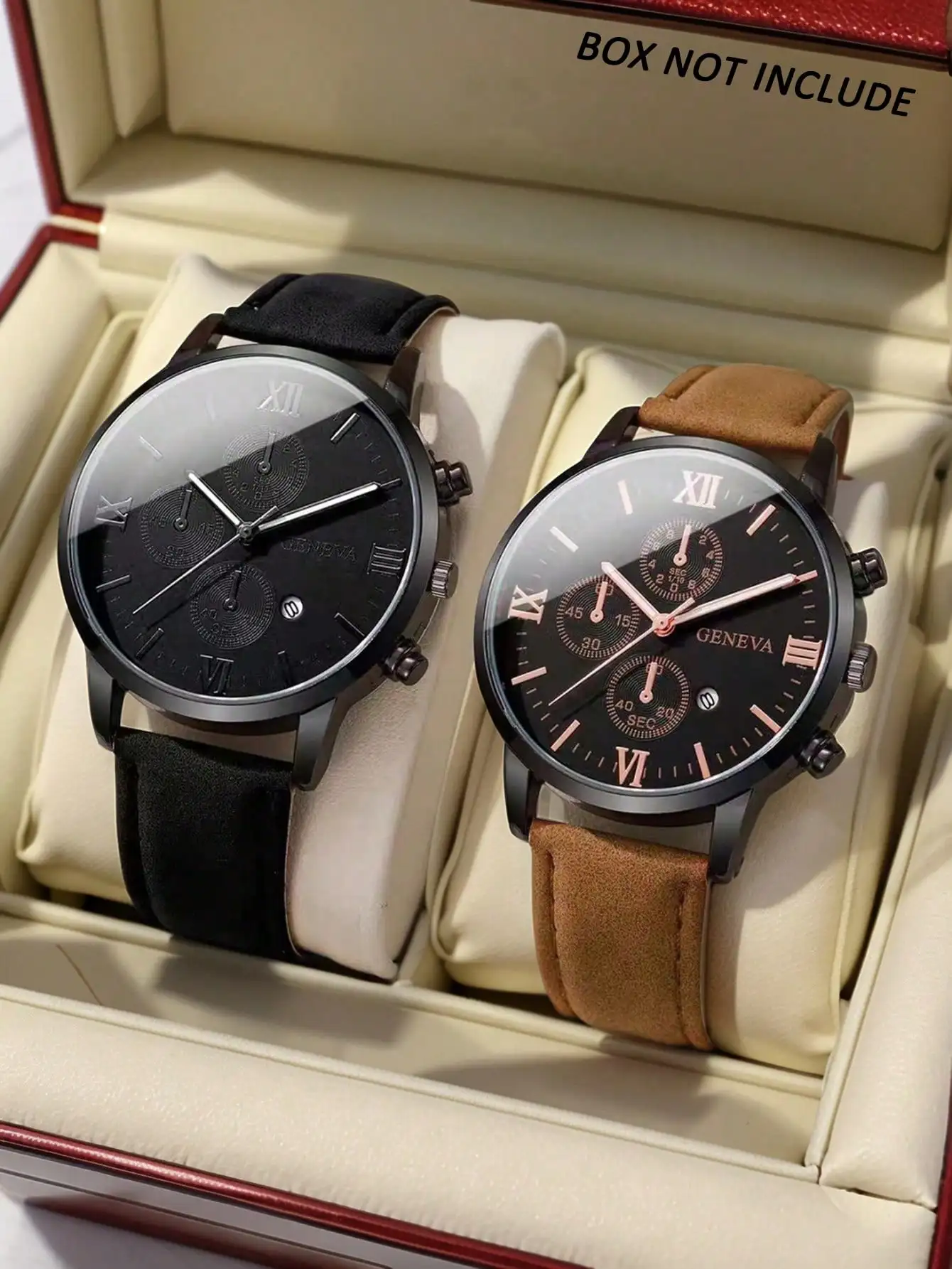 Men's Watch 2 Pieces Set: Calendar Feature Quartz Watch, PU Leather Strap. Best Gift For Dad, Brother On Birthday, Party & Father's Day (No Box) sm25043005793809929