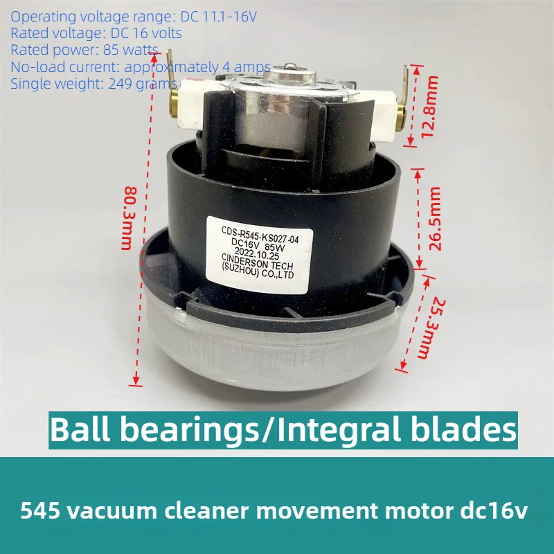 New 545 Vacuum Fan Motor, Ball Bearing with Built-in Impeller, DC 16V 85W Strong Suction Motor, Extended Carbon Brush