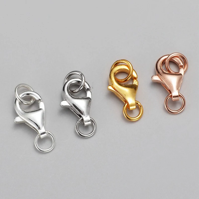 100% 925 Sterling Silver Lobster Clasps 8mm 9mm 10mm Silver Spring Clasps Hooks Fit Necklace Bracelets DIY Fine Jewelry Making