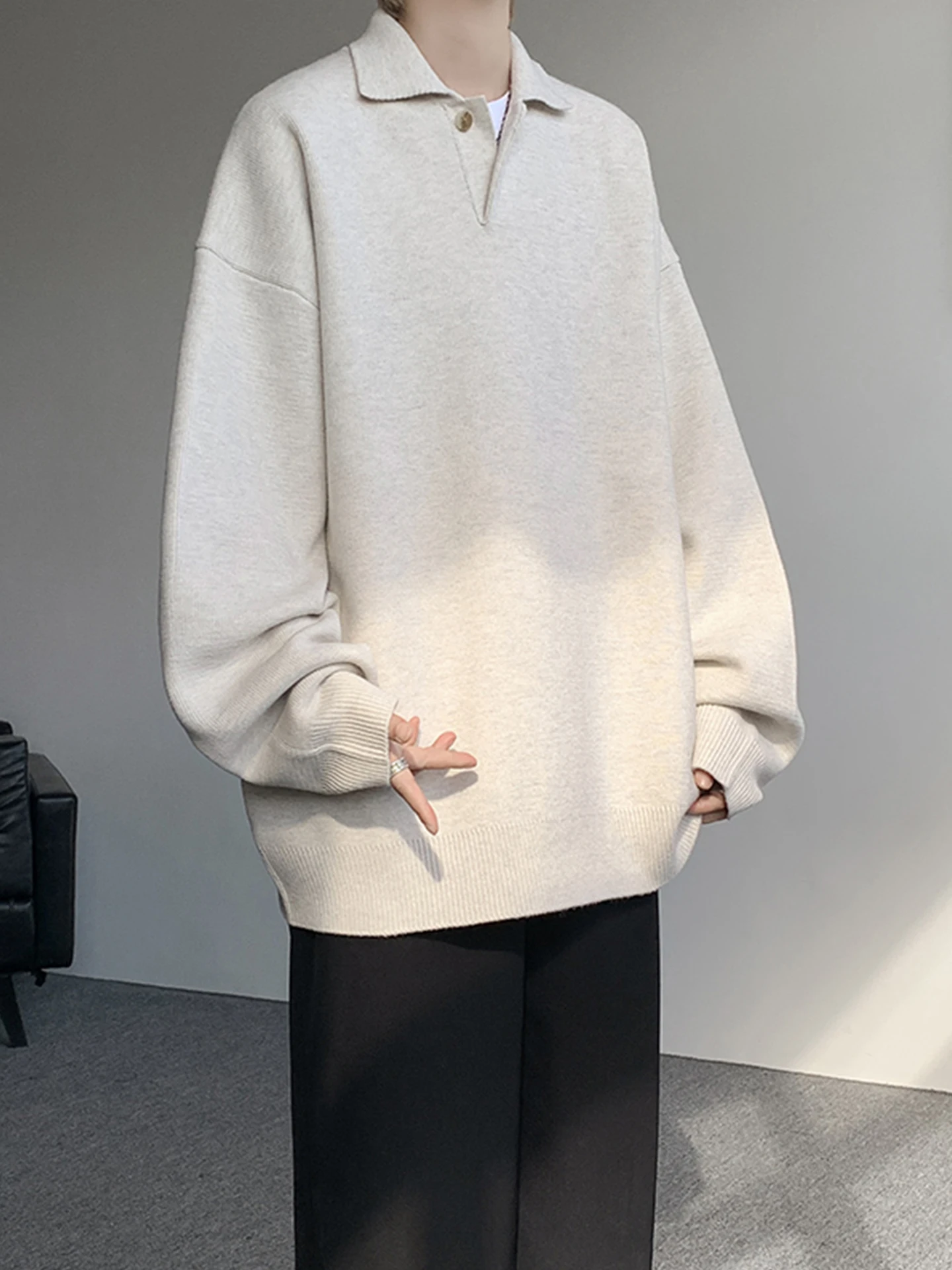 

Мужской американский повседневный вязаный свитер для осени и зимы, плотный, свободного кроя, модный базовый слой для дома и прогулок