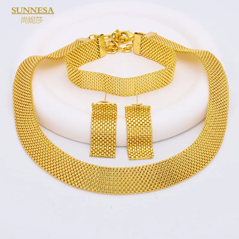 SUNNESA Women Chunky Necklace Jewelry Sets Dubai Gold Plated Bracelet African Fashion Punk Party Bridal Jewelry Sets Wedding
