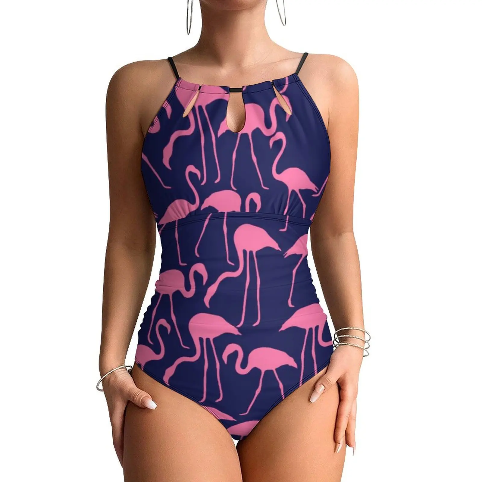 Pink Birds Print Swimsuit Sexy Flamingo Pattern One-Piece Swimwear Push Up Bodysuit Trendy Holiday Pool Bathing Suits