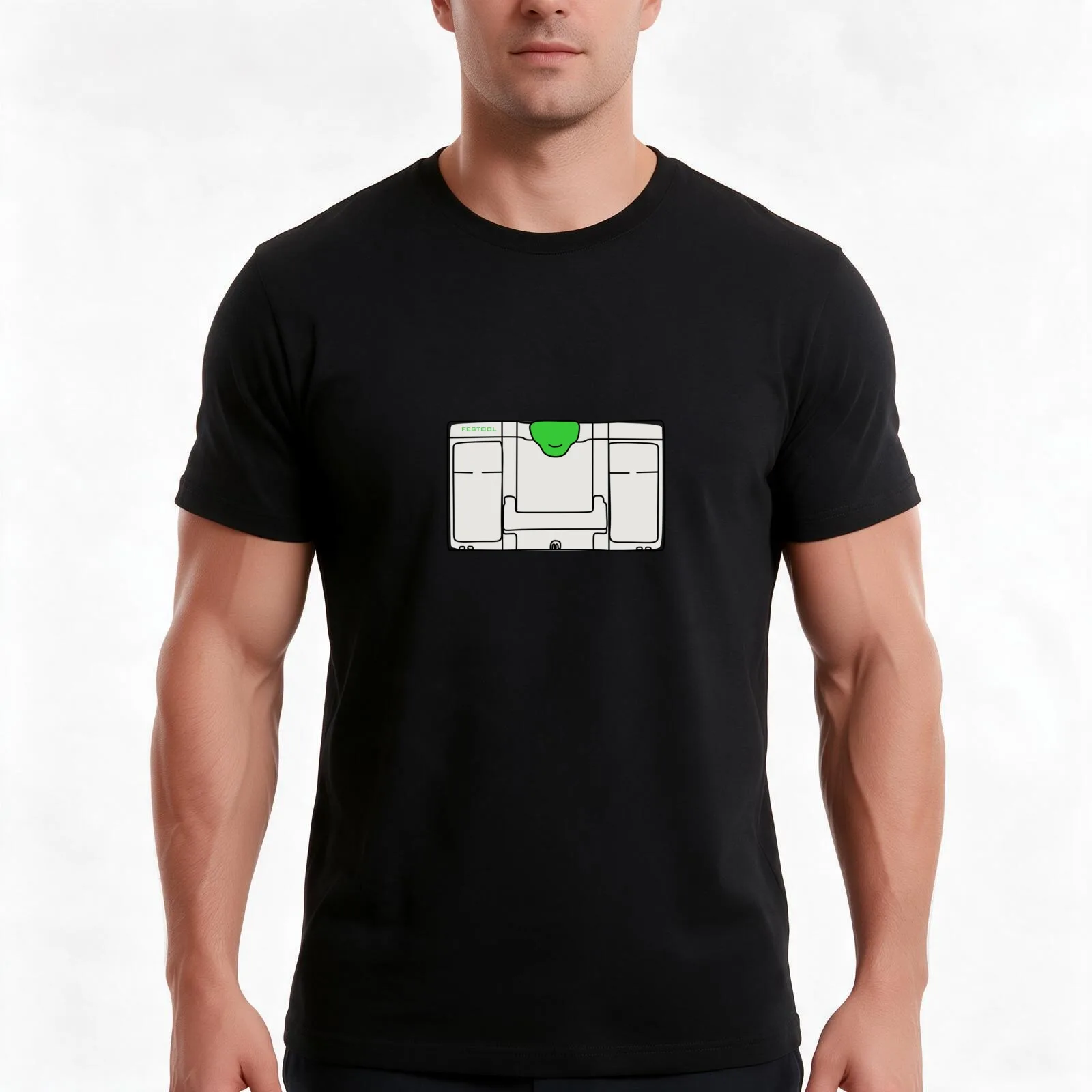 Festool Systainer T-Shirt, Summer Casual Cotton Tee, Oversized Streetwear Tops, Vintage Graphic Print, Loose Fit Short Sleeve