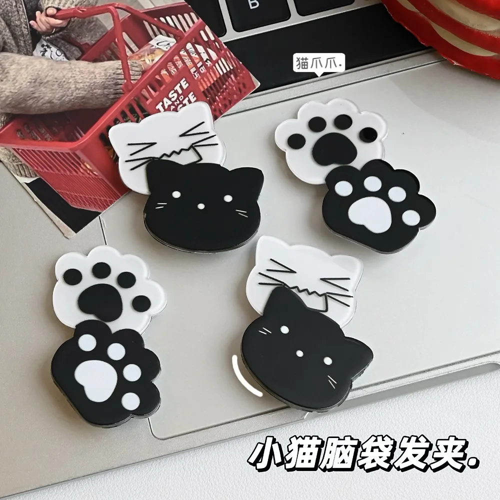 Kawaii Y2K Cat Hair Pins Black White Cat Paw Hair Clips Cute Aesthetic Hair Accessories for Women Girls Jewelry
