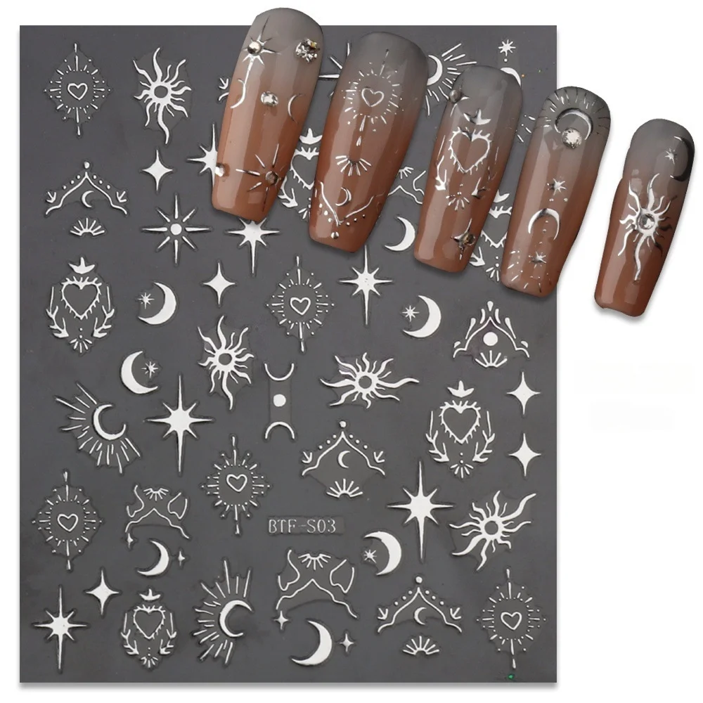 3 قطع ملصقات ثلاثية الأبعاد على شكل قلب لتزيين الأظافر على شكل فراشة وملصقات أظافر على شكل نجمة وقمر وذهبي وفضي وذهبي وردي #1