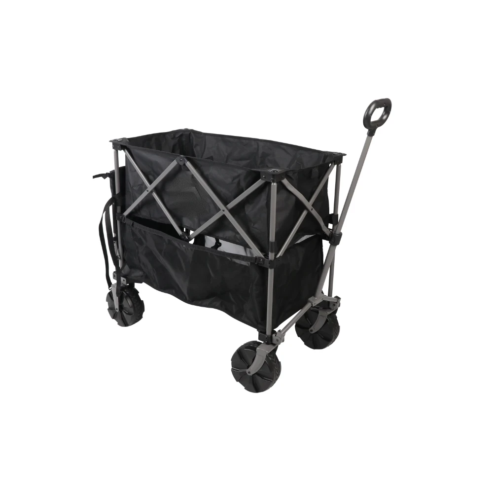 

Camping Wagon Trolley Carts Hiking Double Decker Folding Wagon with Extension Handle, Black,