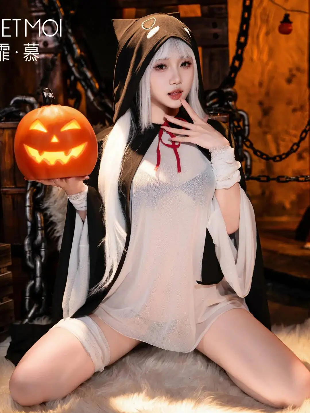 مجموعات مثيرة SM هالوين شبح تأثيري مجموعة مقنعين عباءة مثير يمزح منامة شاش شفاف مثير مجموعات الساحرة الرغبة النقية FZMQ #2