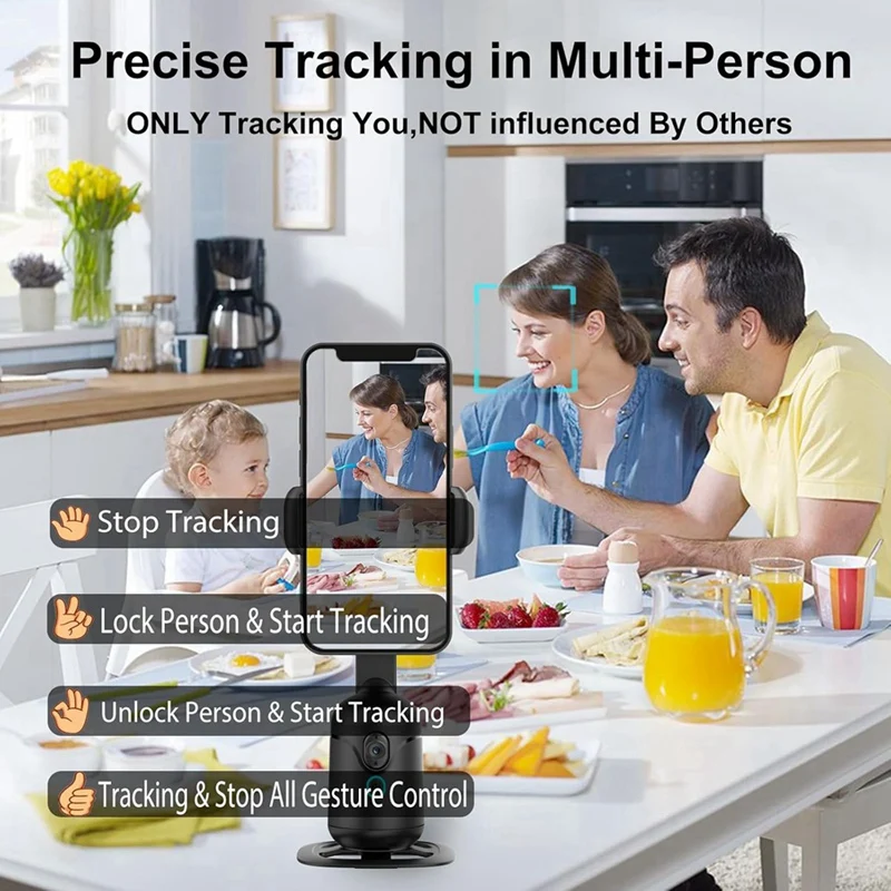 حامل ثلاثي القوائم لتتبع الوجه التلقائي الذكي AI Gimbal، 360 درجة °   الدورية مع جهاز التحكم عن بعد والإيماءات لتسجيل الفيديو، وTiktok، ومدونة الفيديو