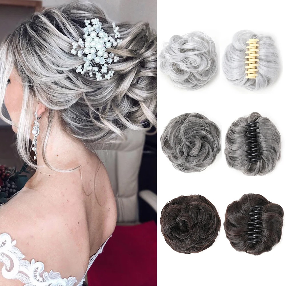 Messy Hair Bun Extensions Claw Clip Messy Bun Ponytail Wavy Curly Chignon Synthetic Tousled Updo Hairpieces for Women Girls