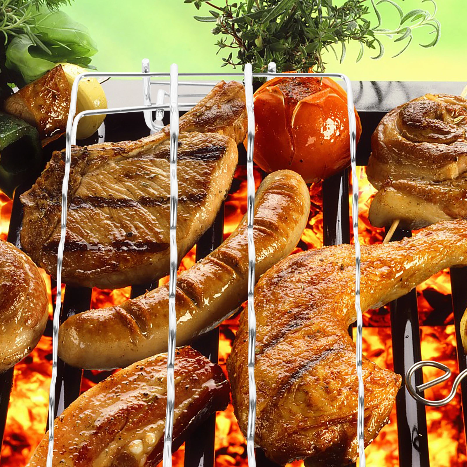 

Sausage Grill Net Wood Handle Stainless Steel Corn Metal Mesh Bbq Grill Rack Barbecue Accessory Picnic Outdoor Tool