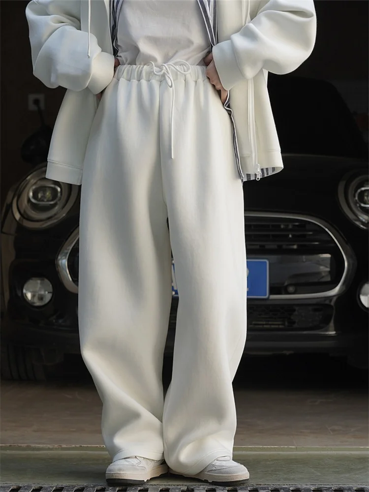 

HanOrange 2026 Весенние простые брюки с воздушной прослойкой, с высокой талией, широкими штанинами, женские, свободные, удобные, спортивные, белые/серые