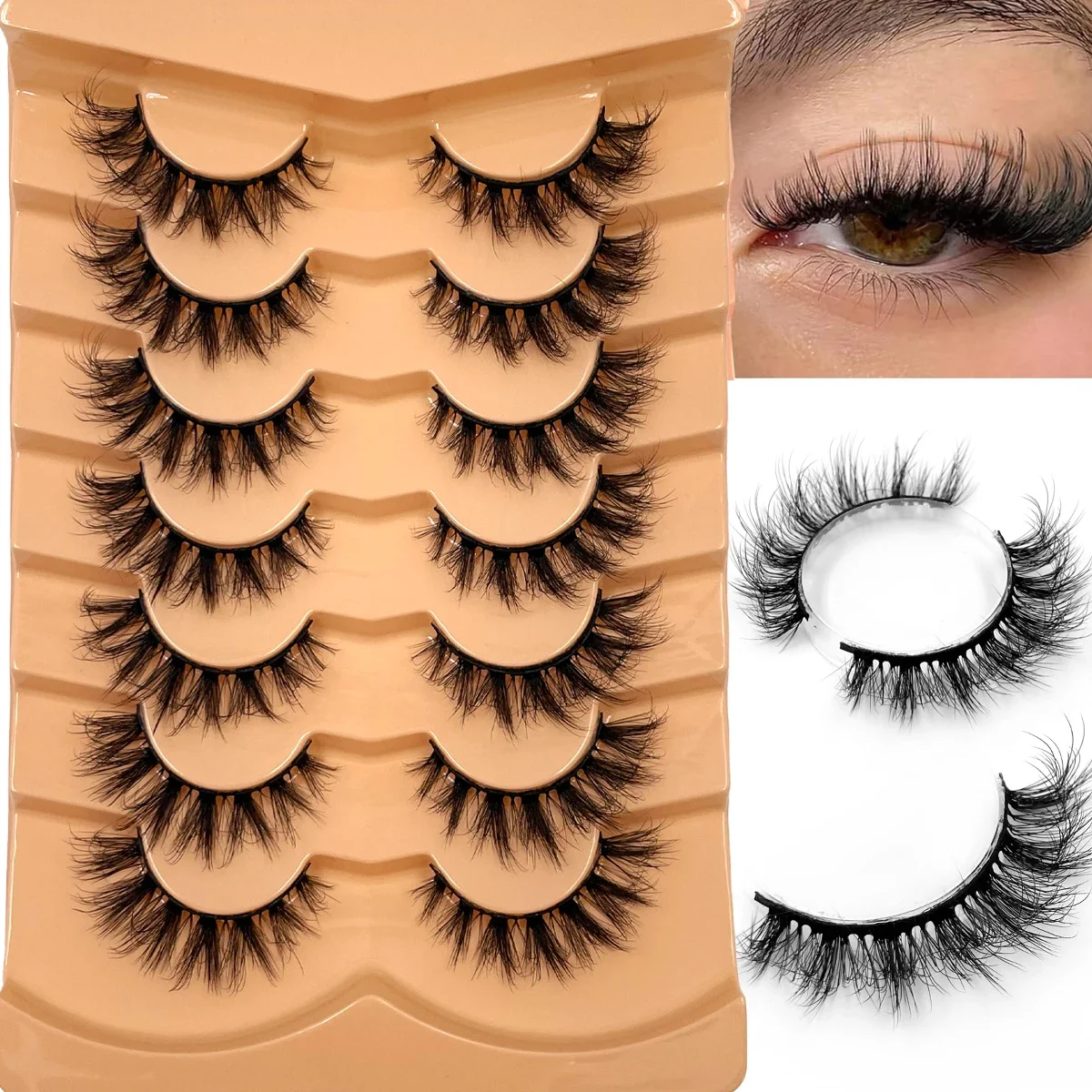 AMSDCN new 7 pairs 3D simulation of thick  mink fur fake eyelashesshort dramatic fake eyelashes wholesale full line fake eyelash