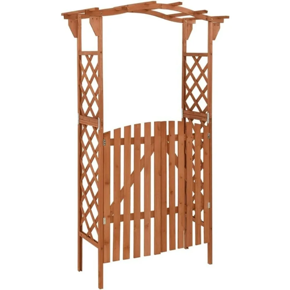 Wooden Garden Arbor Pergola With Gate Arched Top Solid Firwood Pine Wood Arbor Trellis Archway Entrance,flower Stand