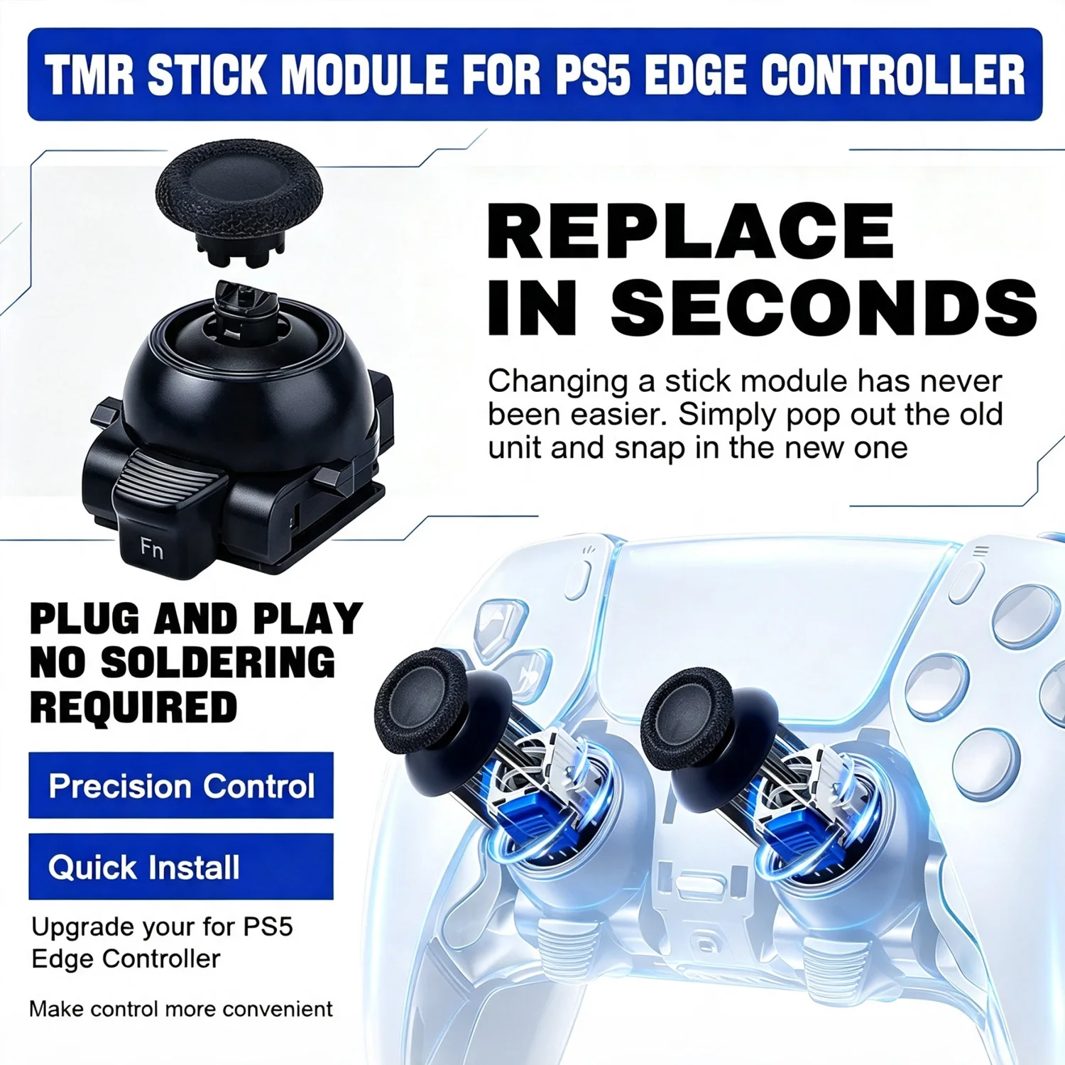 Besavior Adjustable-damping TMR Joystick Plug&Play Replacement Thumb Stick Module for PS5 Edge Controller Repair Accessories view 5