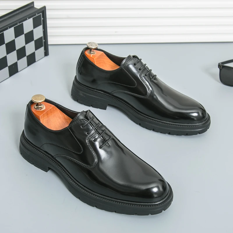 2026 Spring Men Low-heel Wedding Pointed Office Shoes Fashion Brand Smooth Surface Oxford Shoes Business Formal Leather Shoes