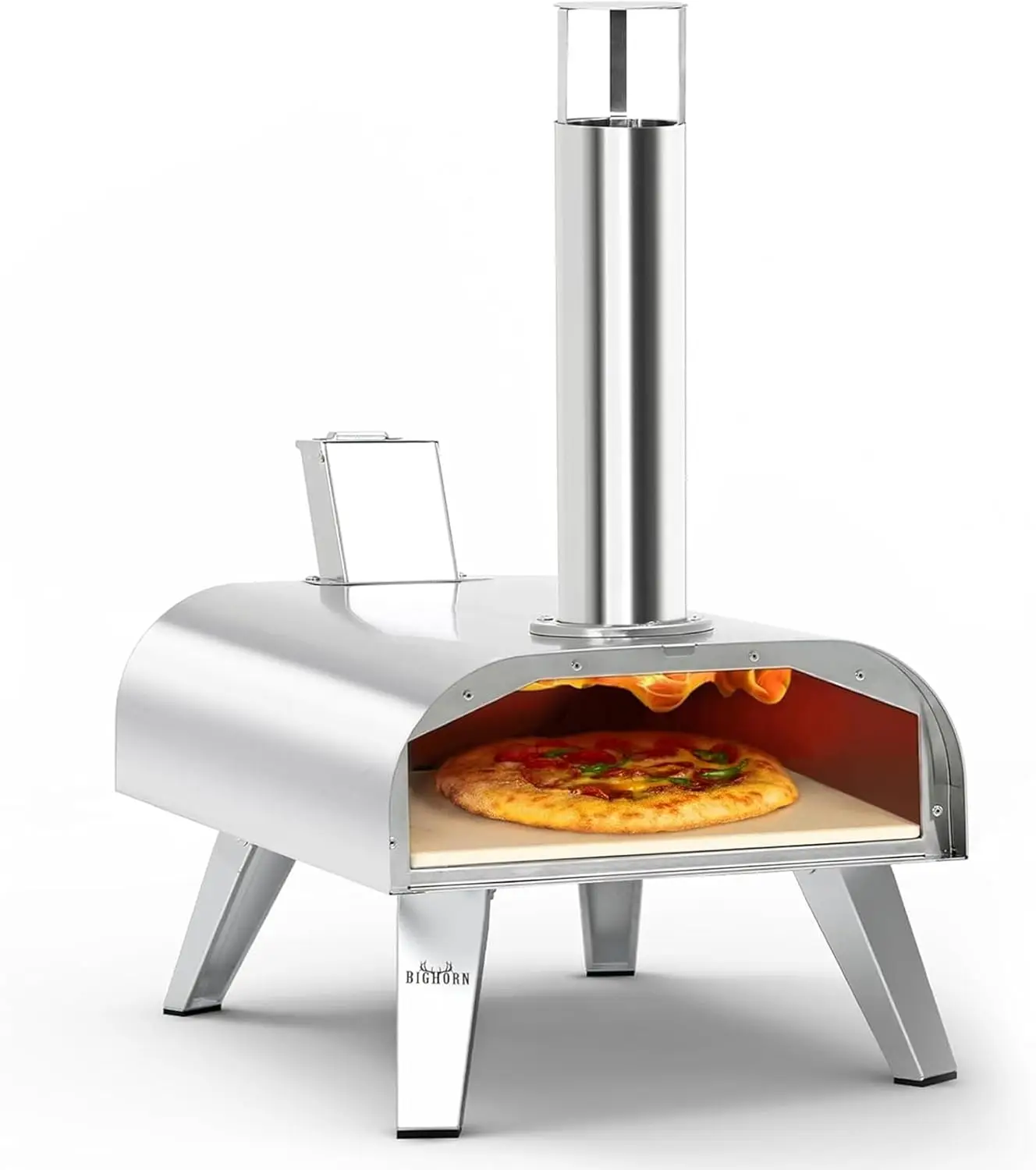 Pizza Ovens Wood Pellet 12” Pizza Oven Cooking Pizza Maker Portable Stainless Steel Pizza Grill, Silver Portable Party use