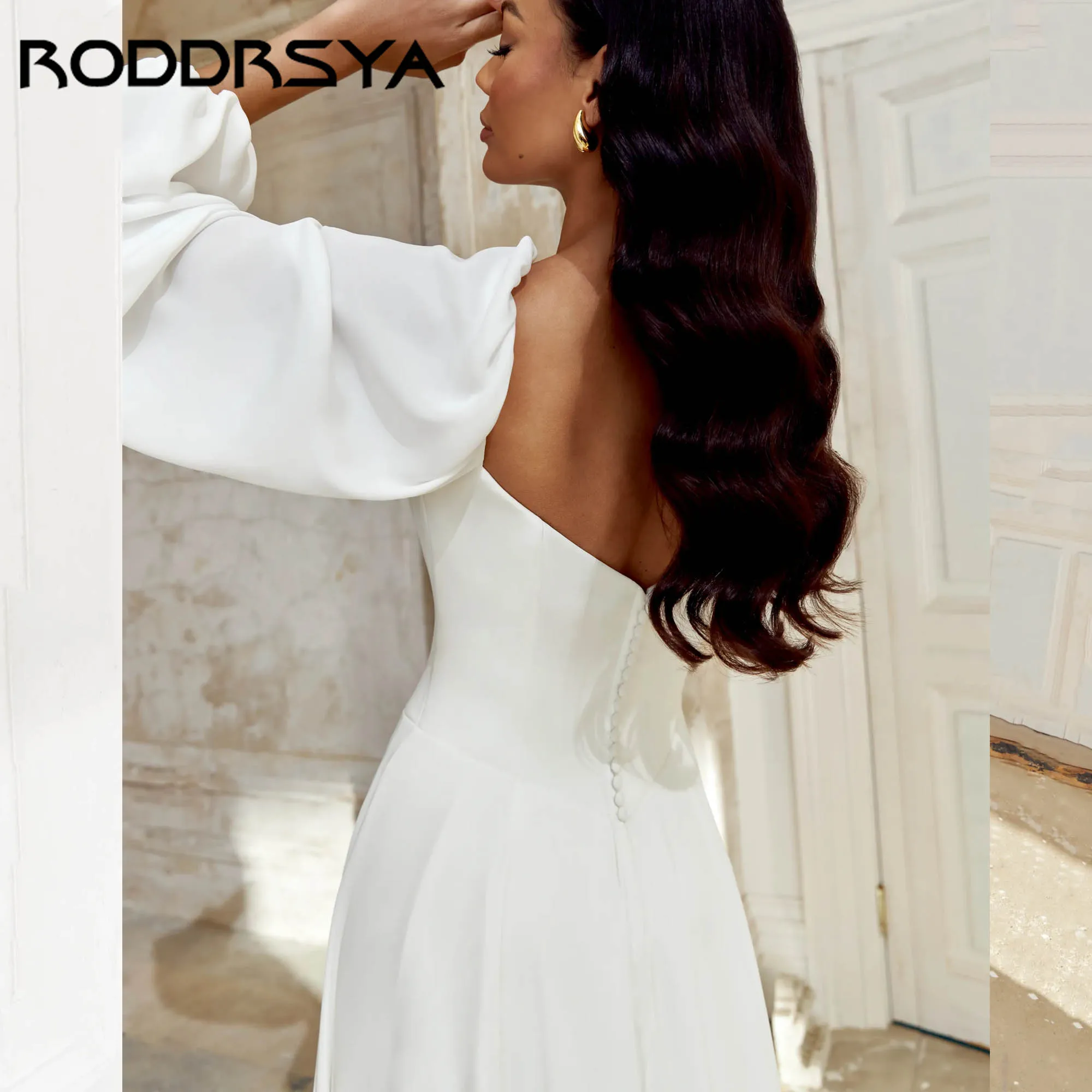 RODDRSY minimalisme en mousseline de soie a-ligne robe de mariée chérie manches longues bouffantes robe de mariée Simple dos nu robe de mariée personnalisée