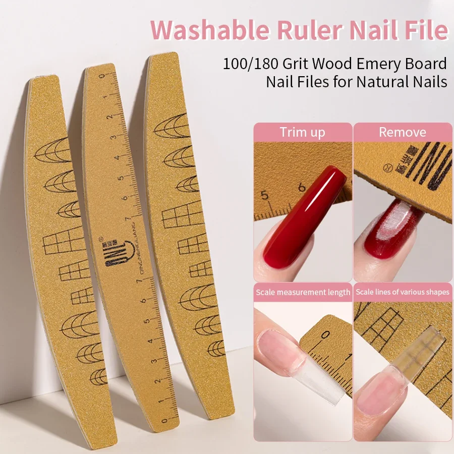 1/2/5/10pcs Washable Ruler Nail File Set with Scale 100/180 Grit Double-Sided Sanding Nail File Durable Nail Sanding Bar Tools