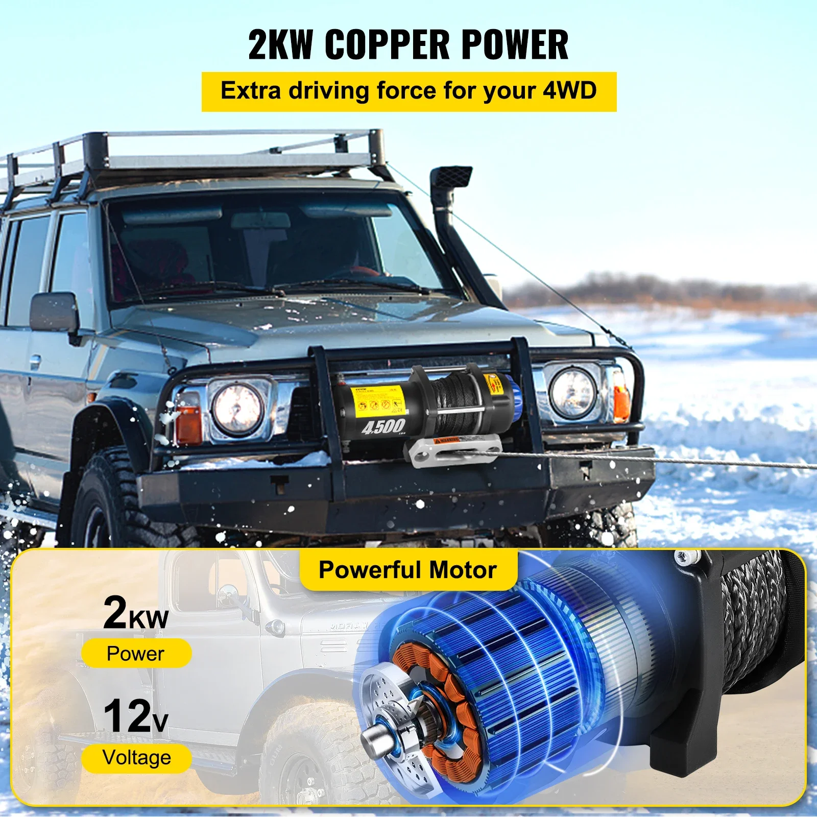 VEVOR verricello elettrico per camion verricello per auto 12V 4500LBS corda sintetica fuoristrada impermeabile ATV UTV argani con telecomando Wireless