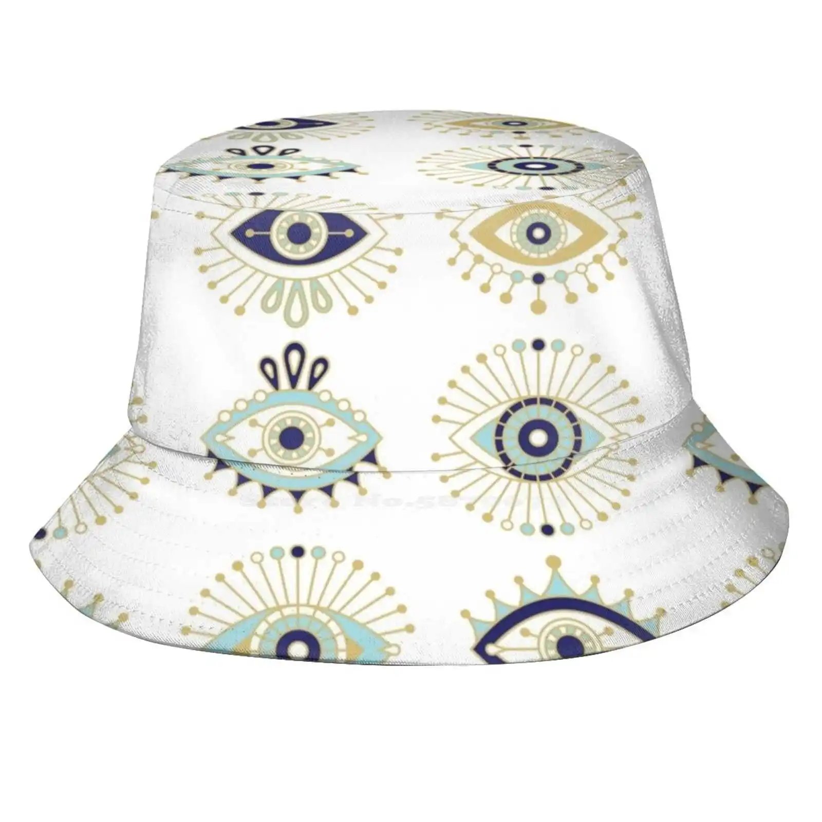 Evil Eye Collection On White Sun Cap Fisherman Hat Bucket Hats Evil Eyes Evileye Amulet Charm Mint Gold Egyptian Hamsa Eyeball