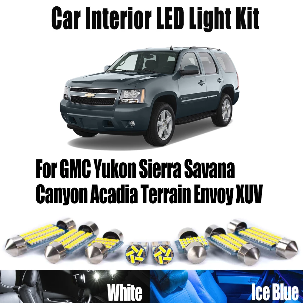 Canbus para GMC Yukon Sierra Savana Canyon Acadia Terrain Envoy XUV bombillas para matrícula coche LED Kit de luz de techo para maletero Interior