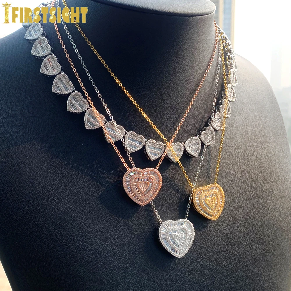 2025 جديد مثلج خارج القلب قلادة بلينغ قلادة تشيكوسلوفاكيا الزركون جميل القلب المختنق سحر للنساء موضة الهيب هوب مجوهرات