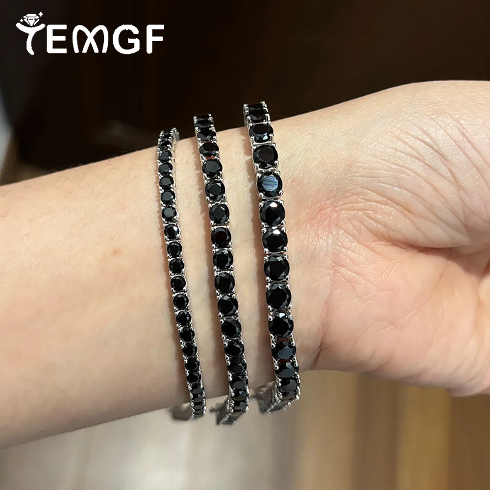 

TEMGF All 3mm/4mm/5mm Black Zircon Tennis Bracelet 925 Sterling Silver Chain for Women Men Fine Jewelry Hip Hop Fashion Item