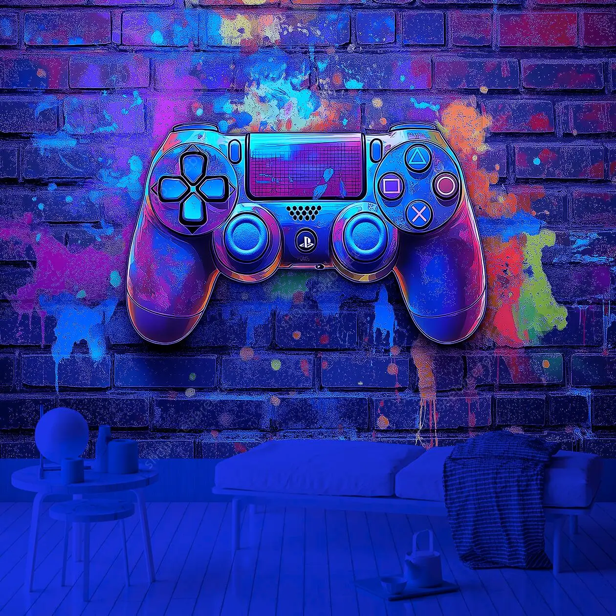 Retro Video Game Party UV Reactive Tapestry Pixel Art Wall Hanging for Gamers Bedroom Living Room Decor 80s Arcade Themed Design