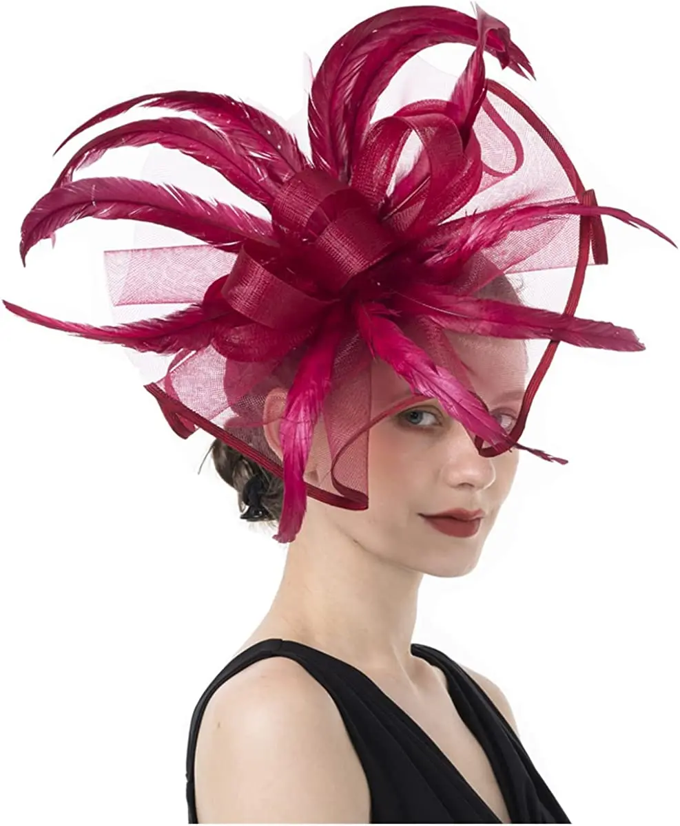 

Mesh Church Fascinators Hat Women Feather Derby Pillbox Cap Organaza Wedding Royal Ascot Race Hair Accessories Headbands