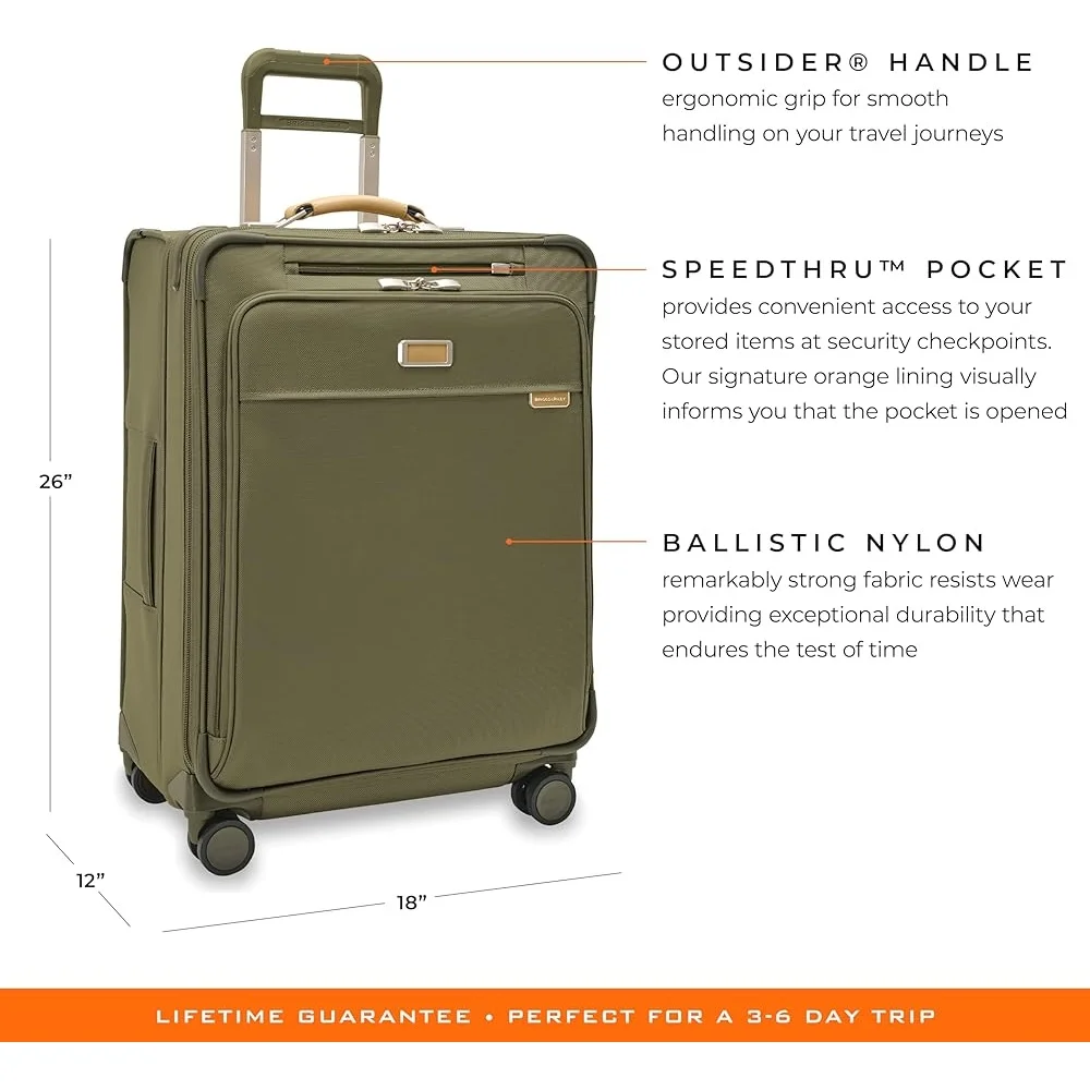 Expandable Spinner Luggage 26 Inch Softside Travel Suitcase with 360 Wheels Self-Repairing Zipper Organizational Pockets Men