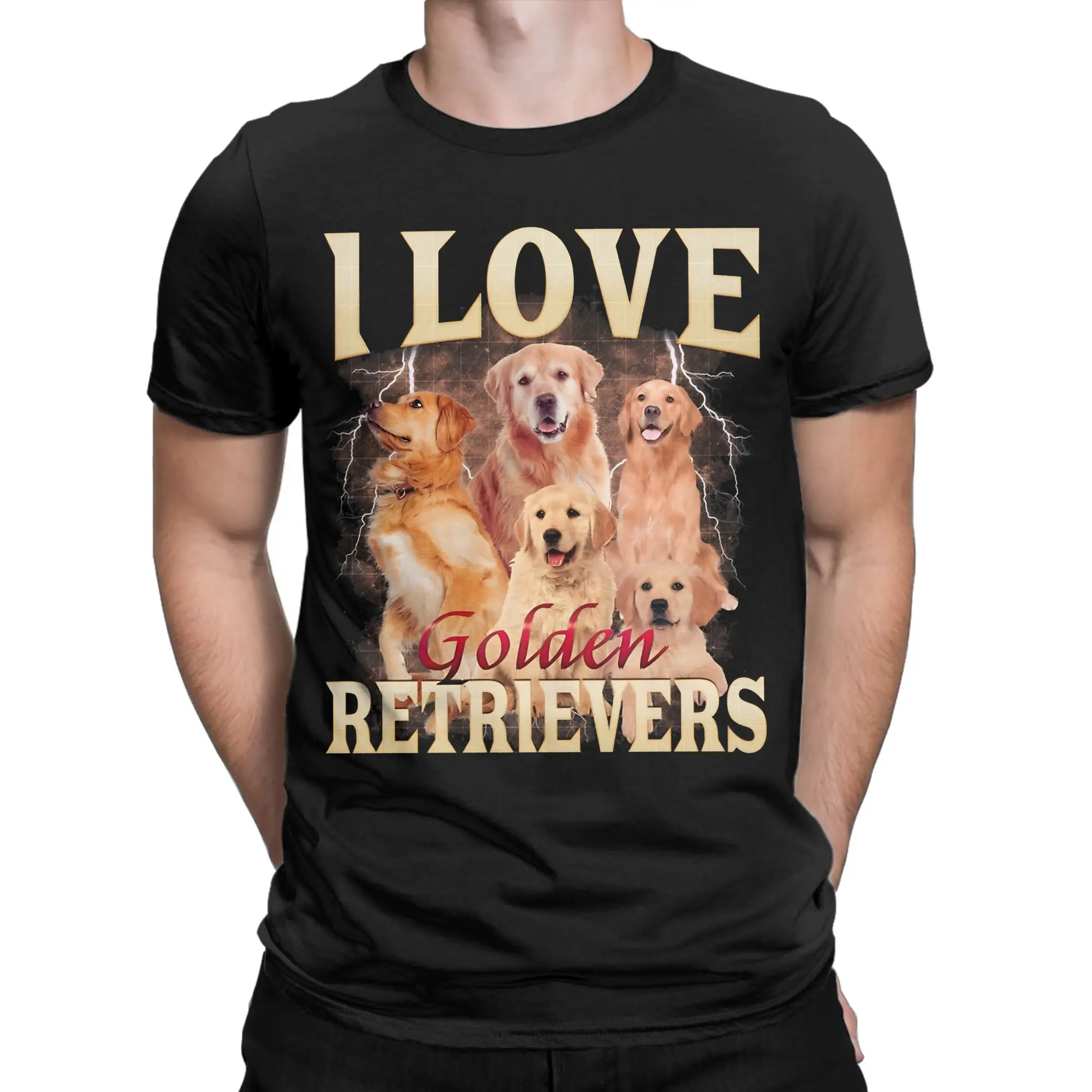 Men Women's I Love Golden Retrievers 90s  T Shirts  100% Cotton Tops Vintage Short Sleeve Round Collar Tees 4XL 5XL 6XL T-Shirt