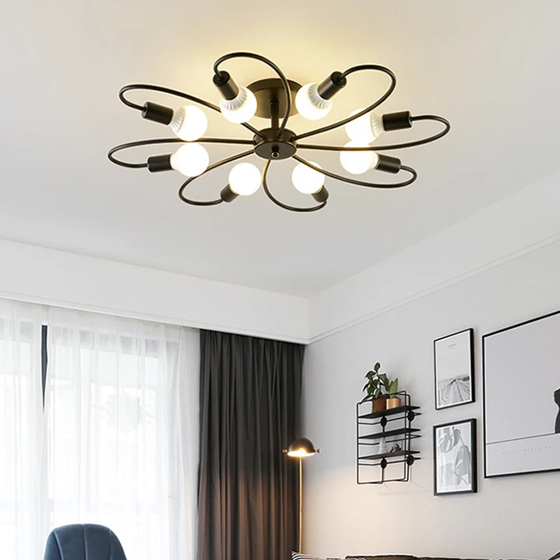 

Modern Iron Ceiling Chandelier for Indoor Lighting E26 E27 Lamp Black White Gold for Living Bedroom Lamp Decoration