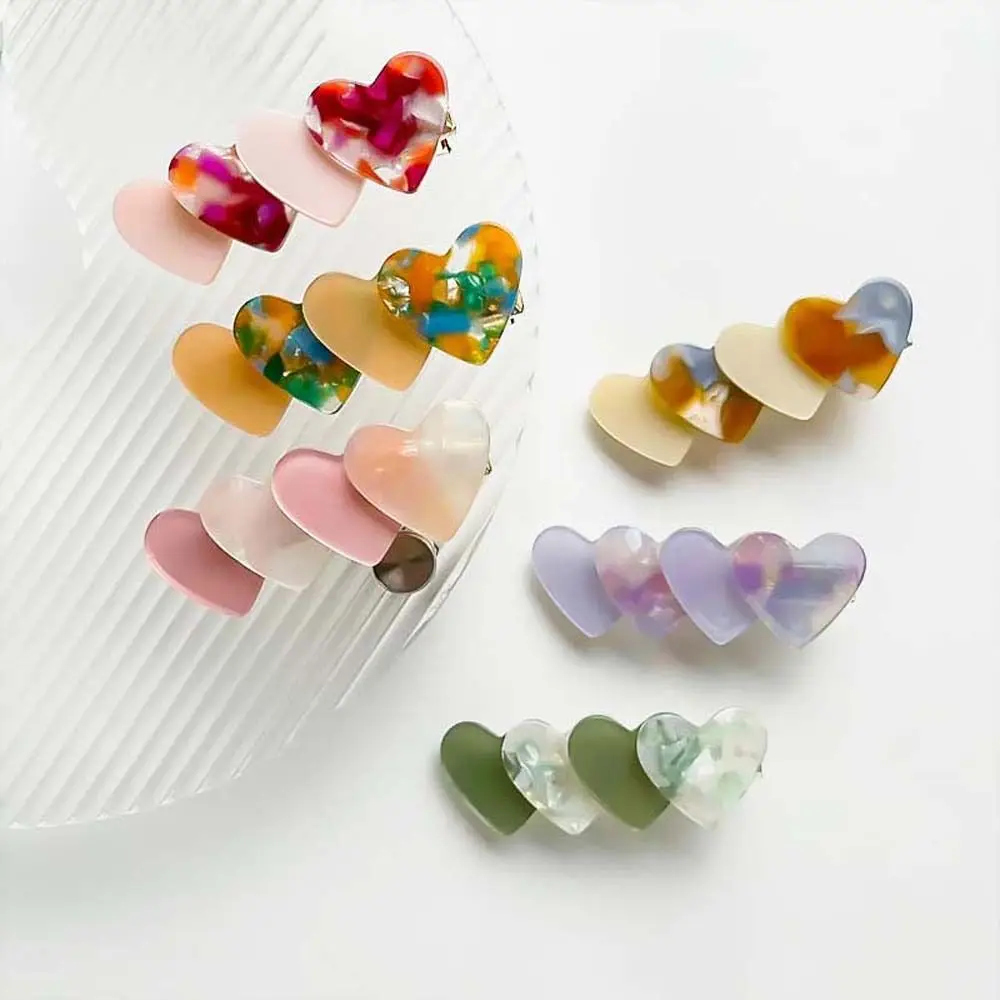 Three Love Heart Acetate Heart Hair Clip Bangs Clip Female Hair Accessories Love Heart Hair Clip Vacation Headwear Headdress