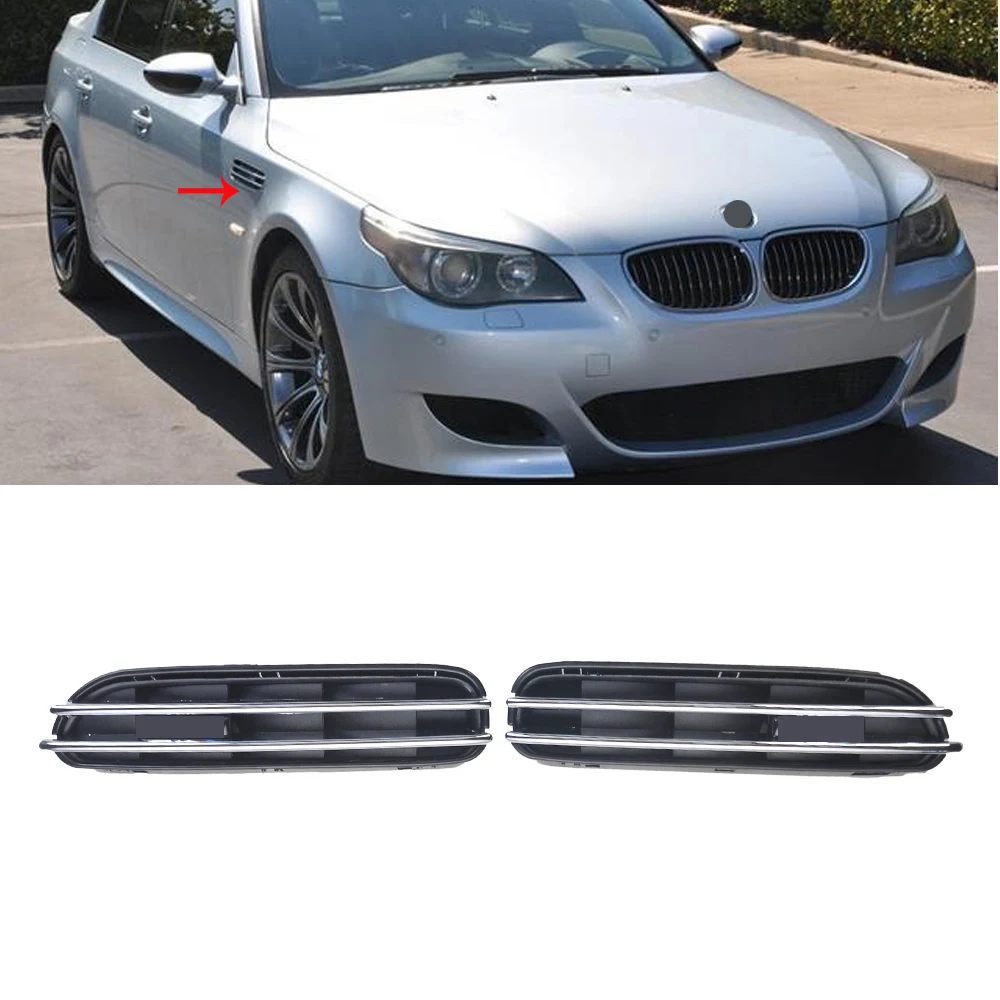 

1pair Car Side Fender ABS Chrome Air Flow Vents Grille Grill For BMW 5 Series E39 E60 E61M5 Car Accessories (with M5 badges)