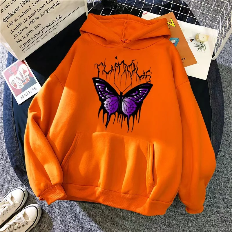 2024 Creative Butterfly Image hoodie top for autumn and winter simple style long sleeved hoodie with hat for men and women coupl