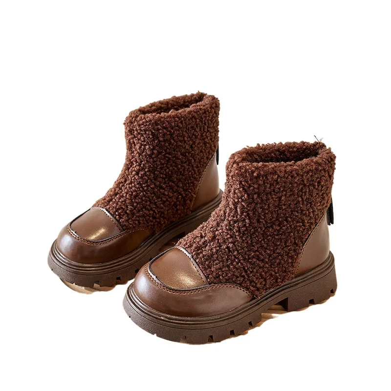 Girls' Fleece Shoes 2024 Winter Fashionable and Comfortable Cotton Boots for Children and Girls Anti-slip Warm Casual Shoes