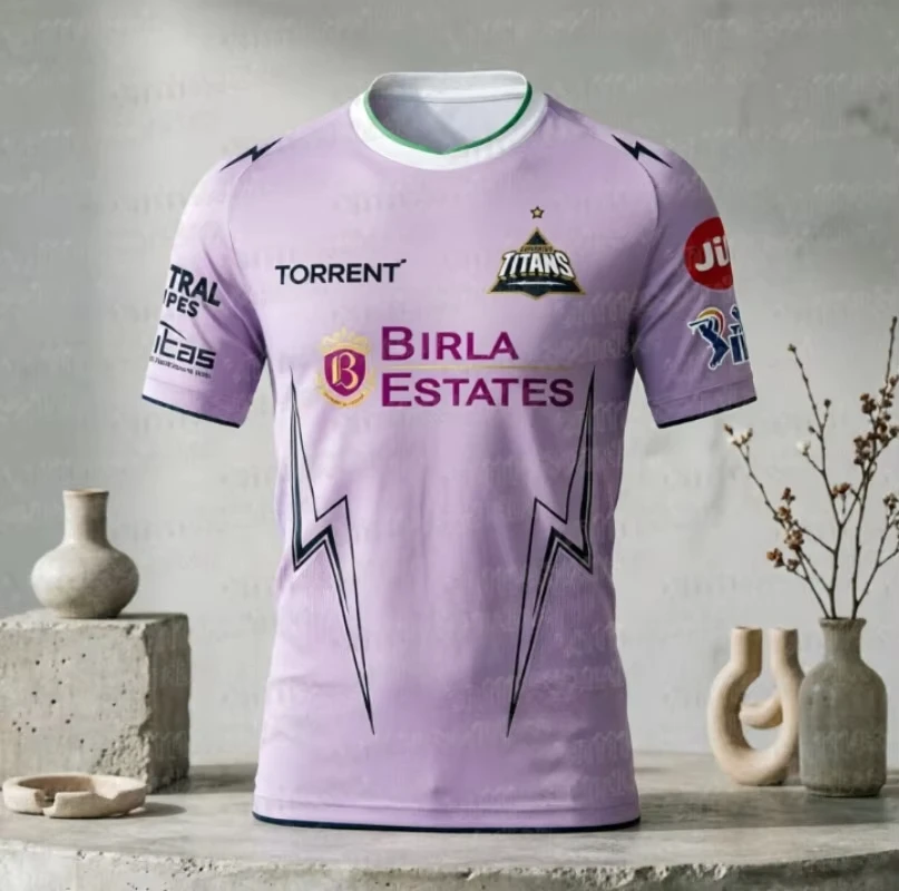2026 New Summer Adults Gujarat Titans IPL Cricket Jersey Quick Dry Short Sleeve Sports T Shirt Fans Tops Tees FamilyMatching