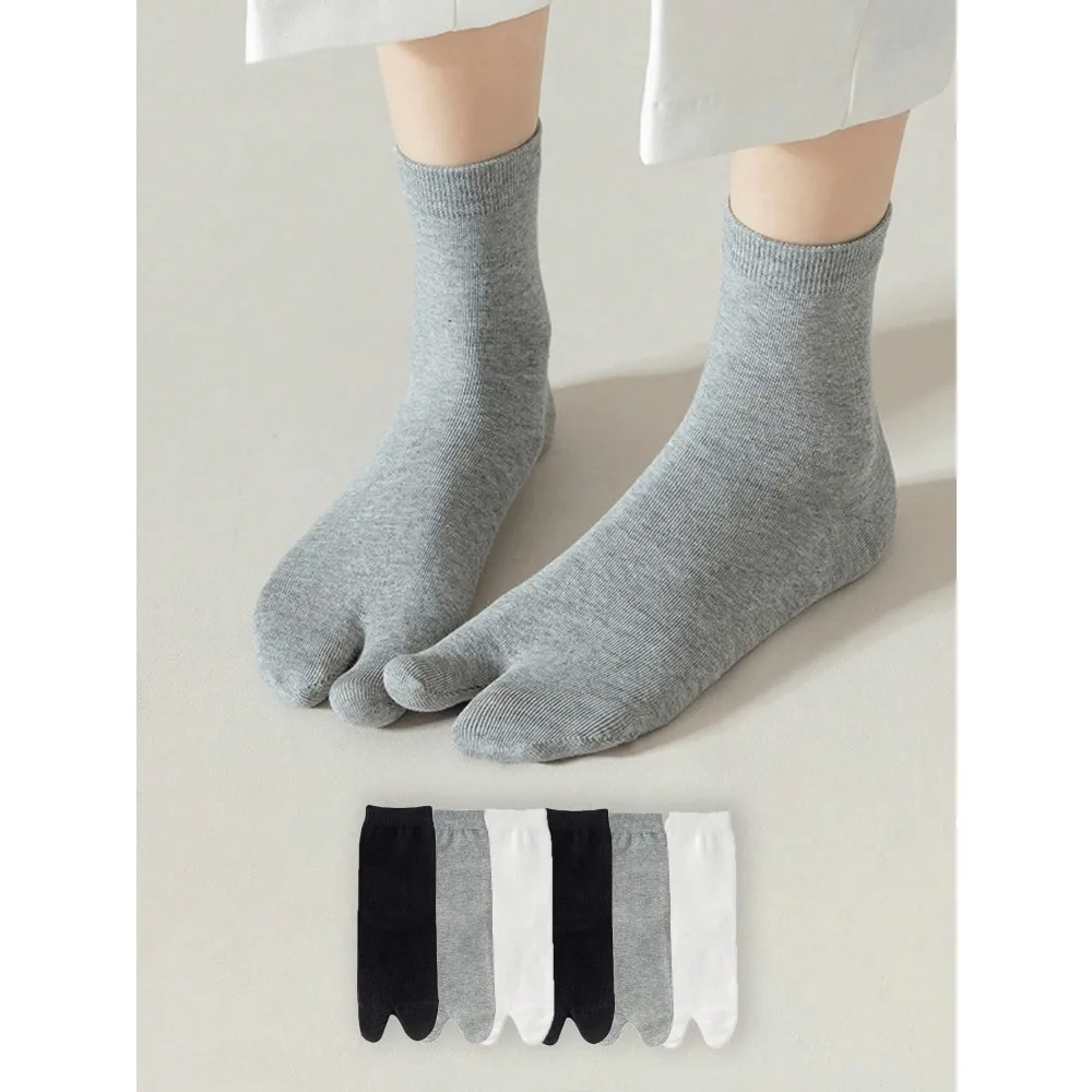 3/5 double women's split-toe socks, fashionable anti-slip socks, flip-flop socks, autumn pure color two-toe socks