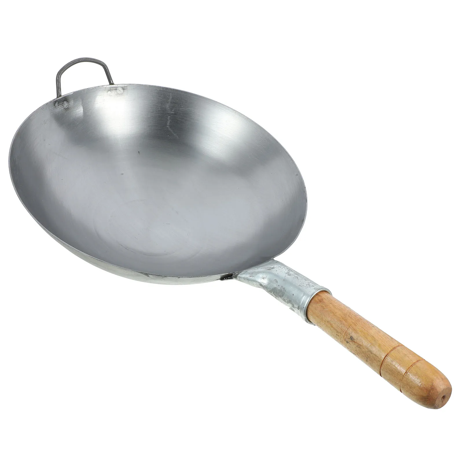 

1pc Thickened Iron Wok 32cm Grey Wooden Handle Stir Fry Pan Non-stick Kitchen Gadget Cooking Pot Even Heat Retains Well