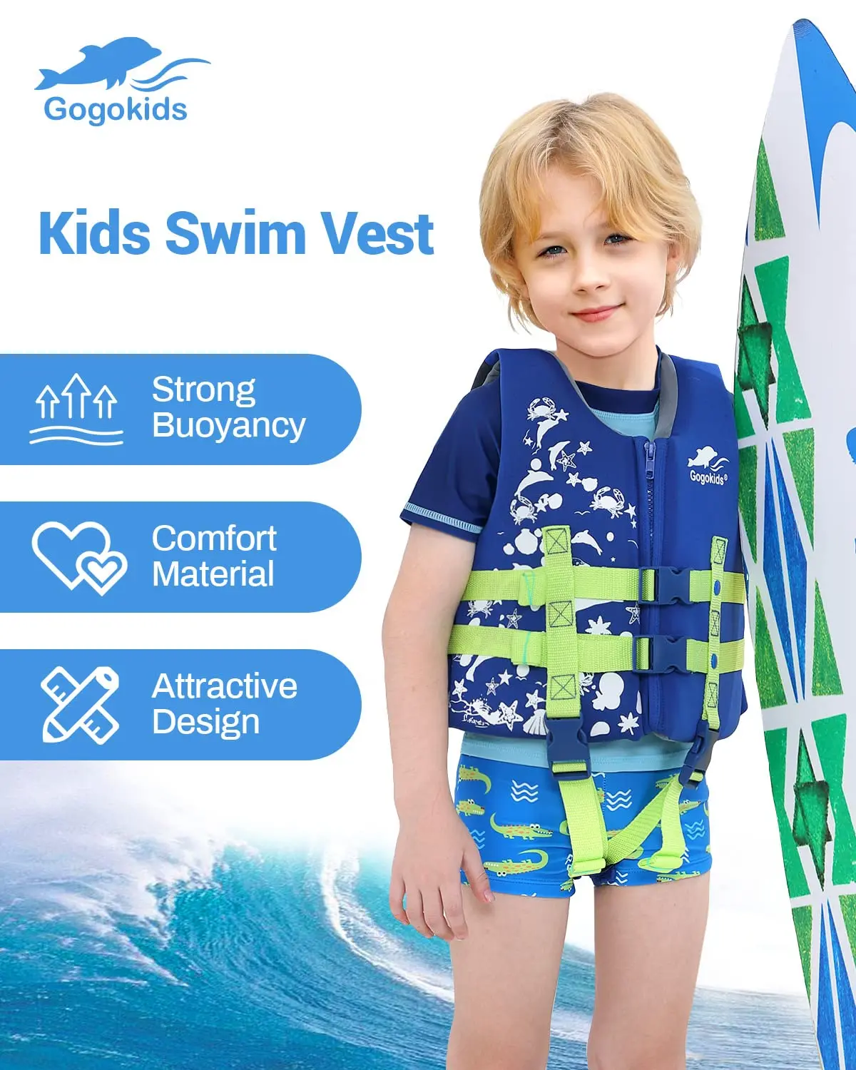 Gogokids Kids Swim Vest Float Jacket Boys' and Girls' Floaties Swimsuit Buoyancy Swimwear