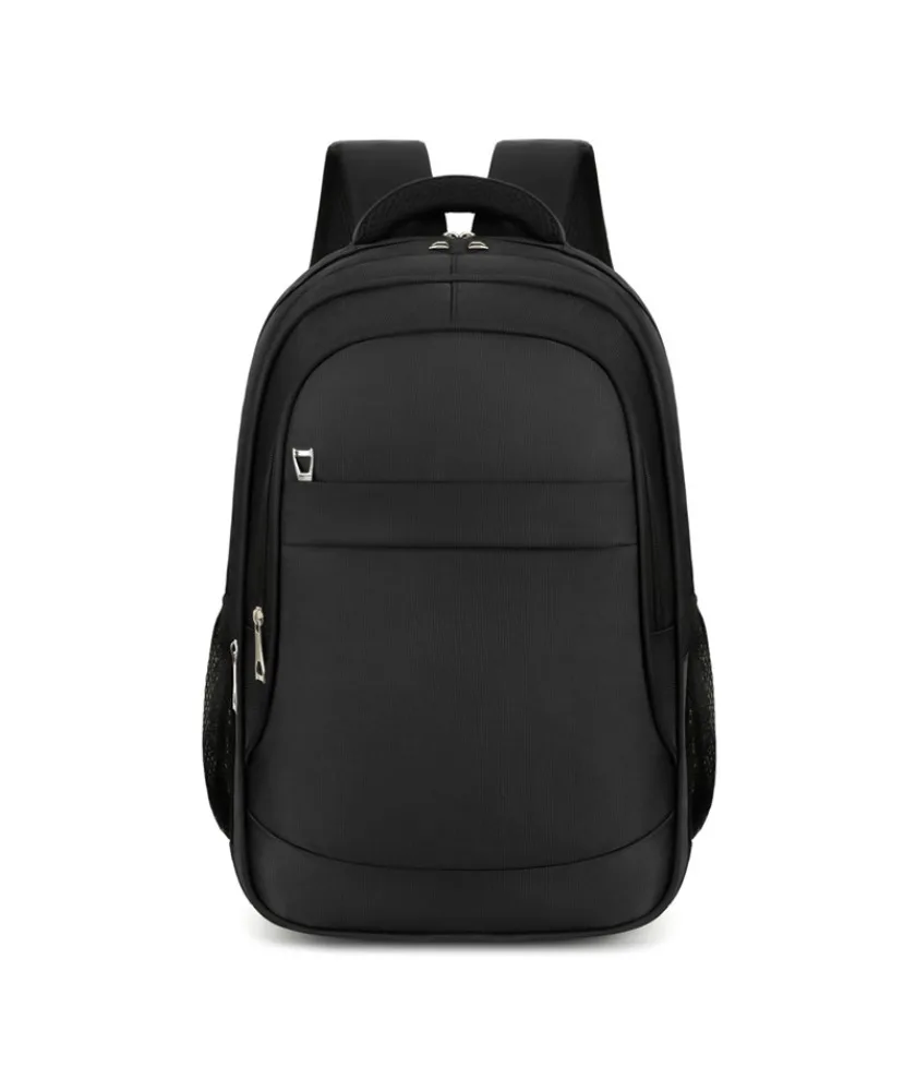 Black classic student laptop backpack multi zippered compartments water resistant fabric with side mesh pockets for daily