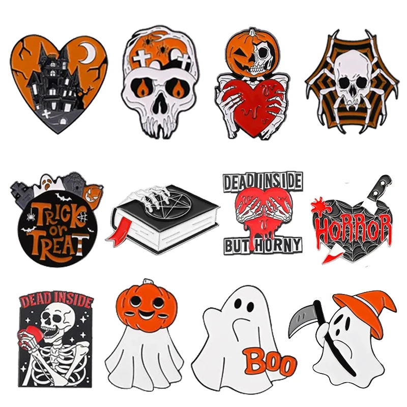 

30 Types Halloween Ghost Enamel Pin Cartoon Pumpkin Skull Brooches Punk Creative Metal Lapel Badge Jewelry Wholesale Accessories