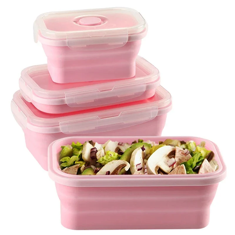 4 pcs Silicone Lunch Box Portable Bowl Colorful Folding Food Container Lunchbox 350/500/800/1200ml Eco-Friendly