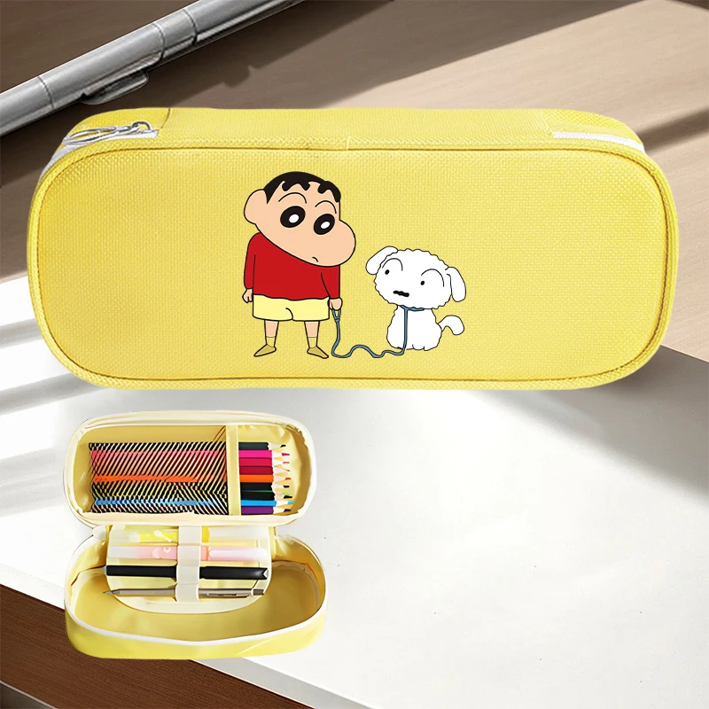 Crayoned Shin-chans Canvas Pencilcase Cute Cartoon Pencilbag Fashion Large Capacity Stationary Storage Pouch Back To School Gift