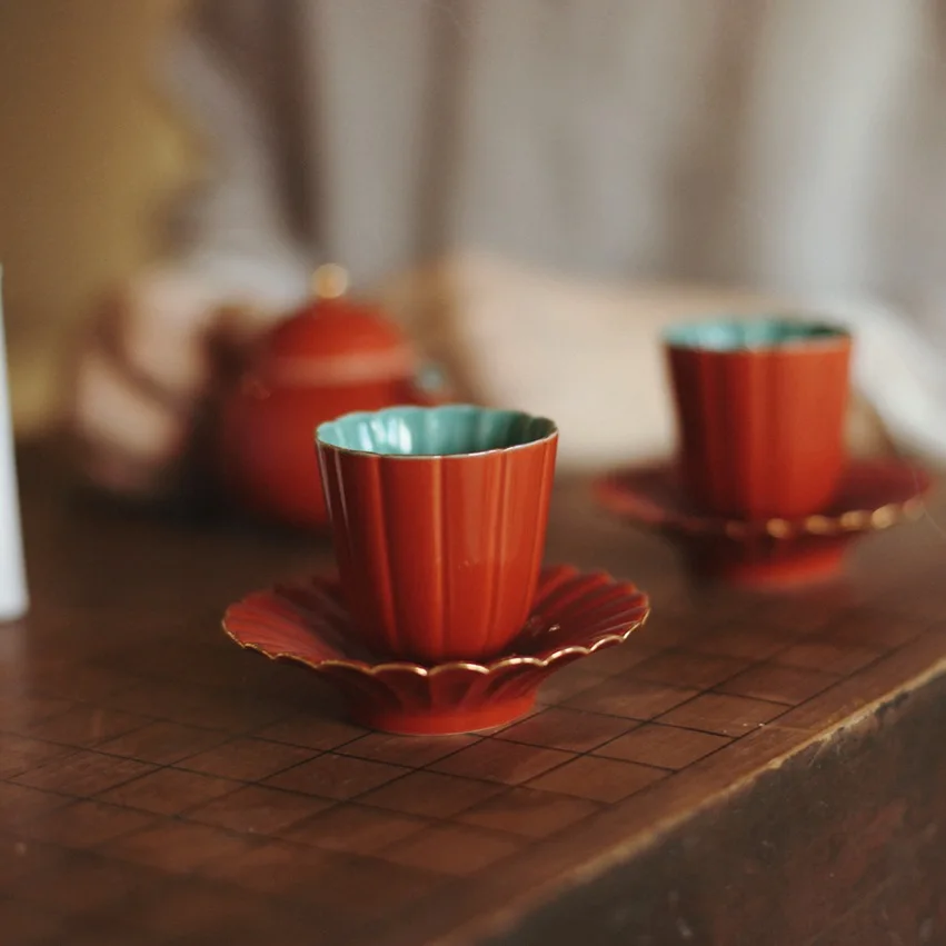 

Forbidden City Petal Tea Cup Red Jingdezhen Ceramic Kung Fu Tea Set Chinese Cup