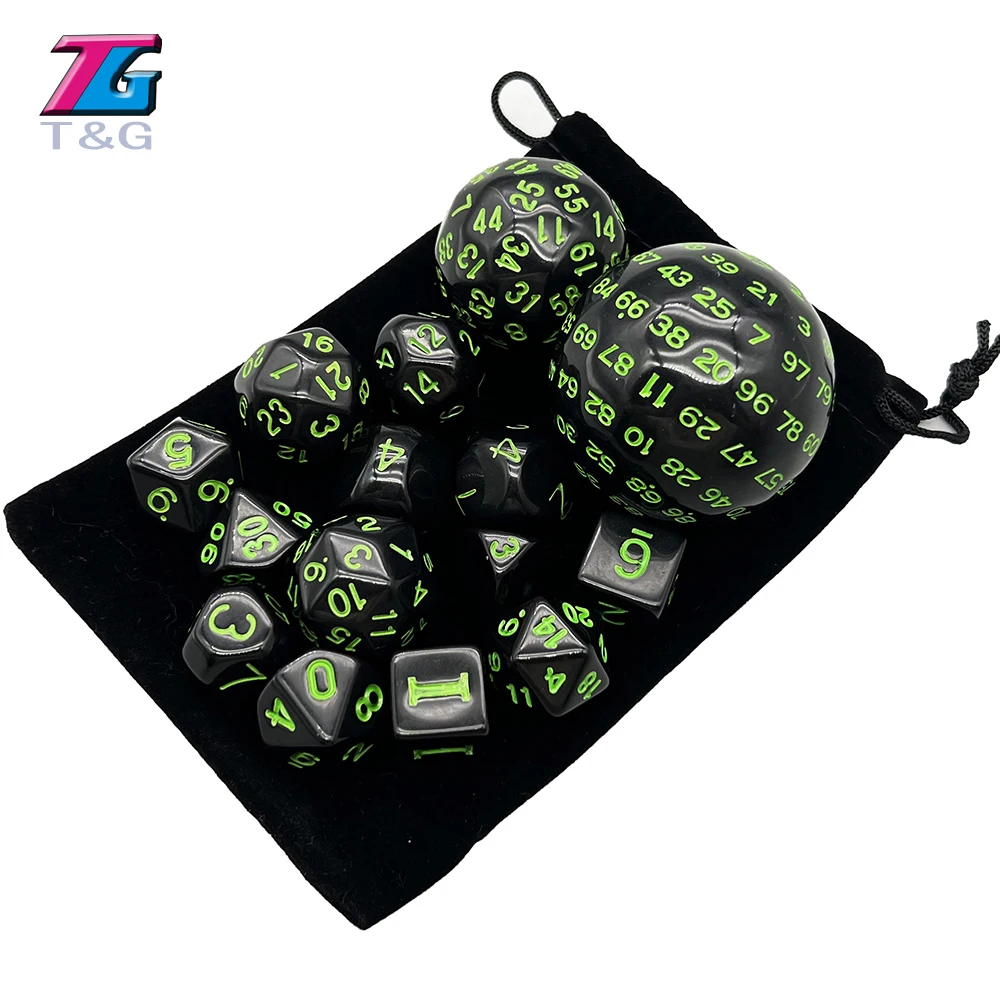 Polyhedral Dice Set DND Cubes POP D3-D100 Acrylic Dice Sets 15 Pcs With Cloth Bag For Gift DND Game RPG Board Game Accessories