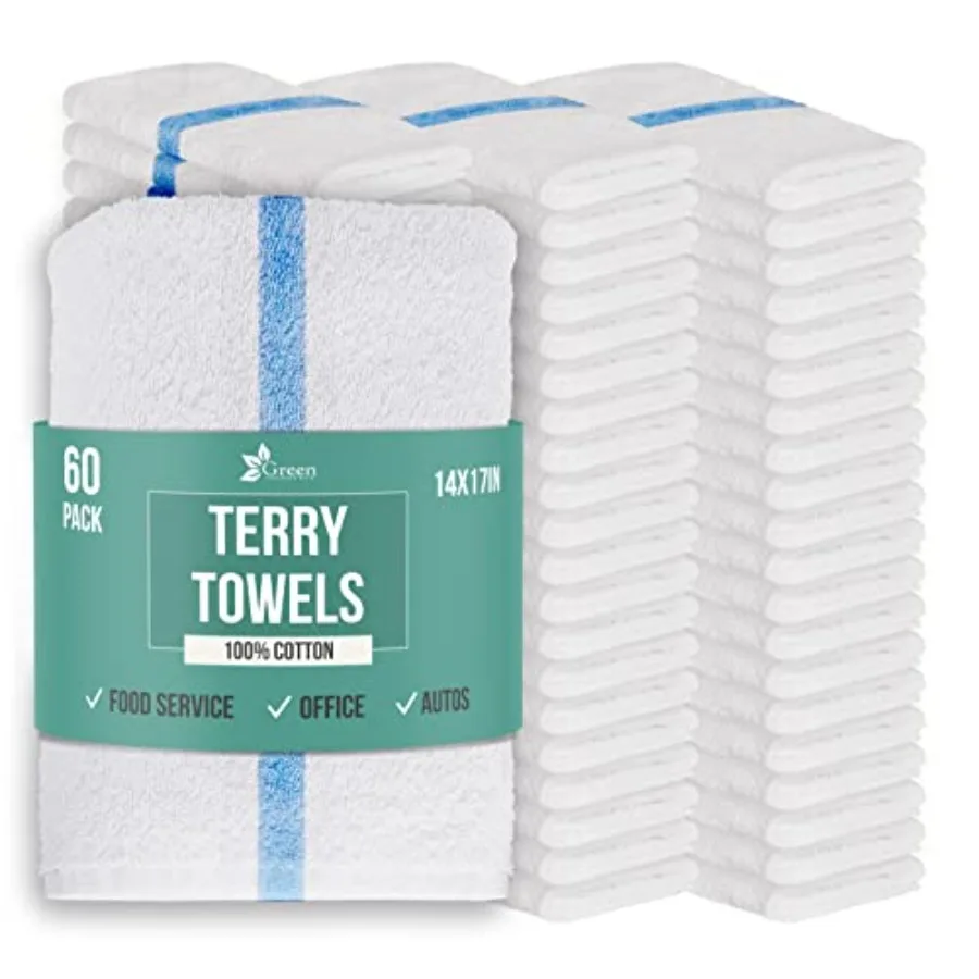 

Terry Towels 14" x 17" Cotton Bar Towels Cleaning Rags Absorbent Terry Cloth Kitchen Towels for Restaurant Food Service and Hom