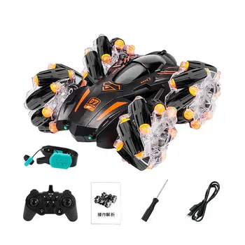 Remote Control Car RC Cars Stunt Vehicle Truck With Light LED Light-Up RC Cars Double Sided Stunt Vehicle Rechargeable Toy Truck