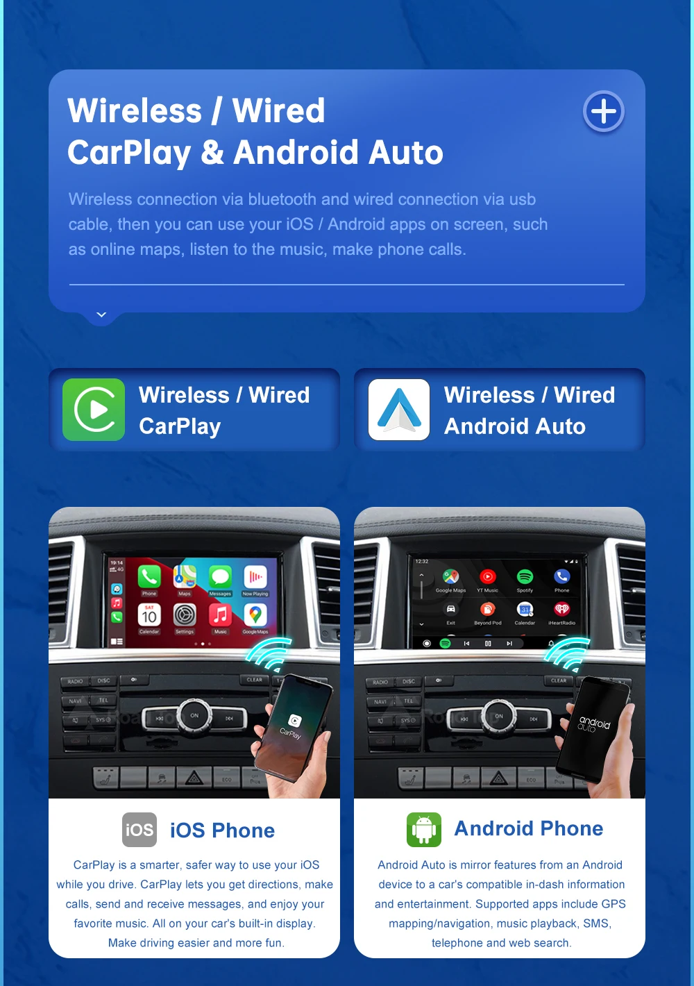 Drahtloses Android Auto für Mercedes Benz ML GL W166 X166 NTG4.5/4.7 2011–2015 mit Carplay-Schnittstelle Mirror Link AirPlay – Detail 7